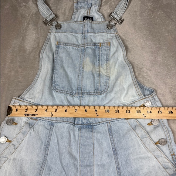Gap Denim Bleached Wash Light Blue Jean Cropped Raw Hem Cotton Overalls Size XS - Picture 11 of 16